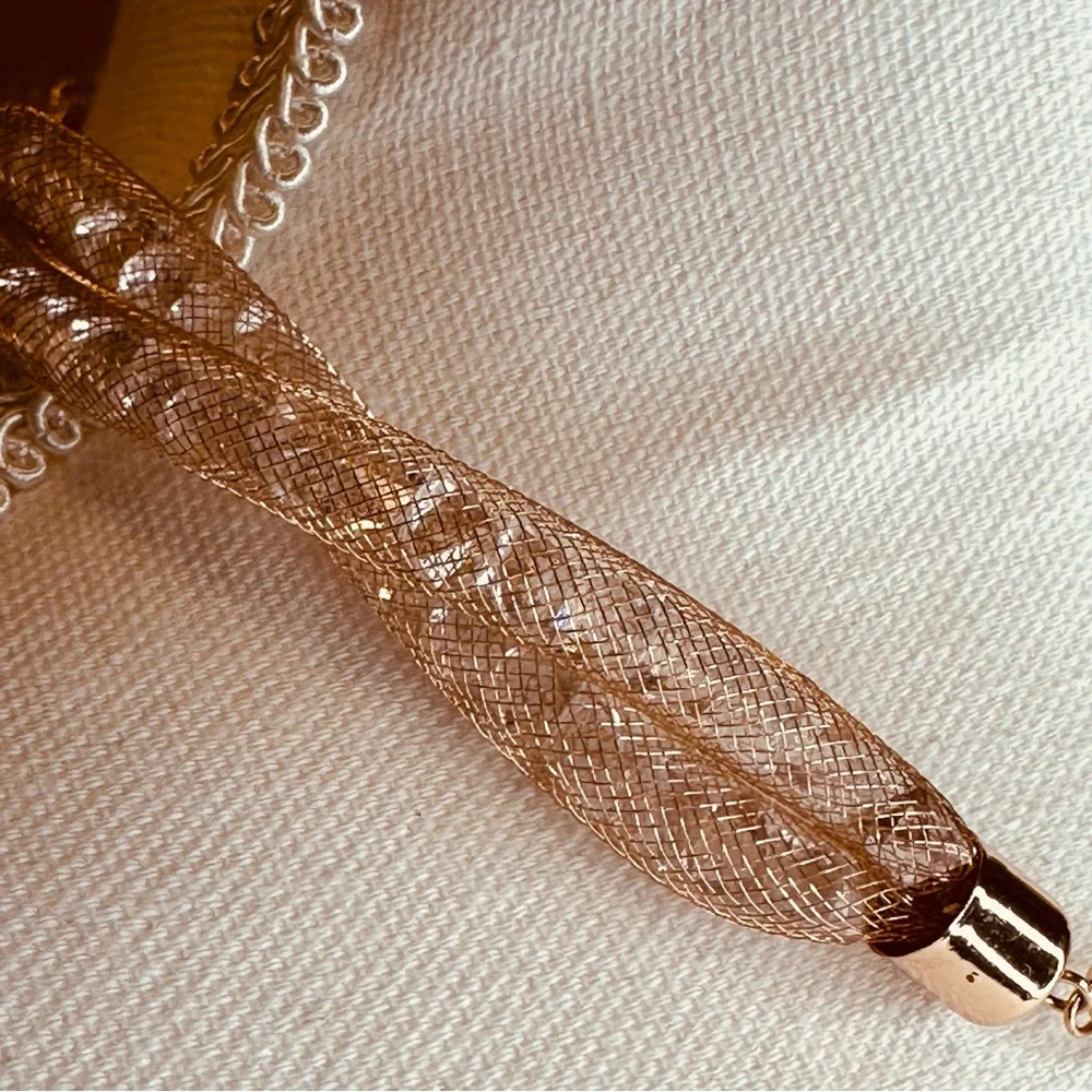 Aldo - Rose gold mesh necklace with crystals, 18” adjustable